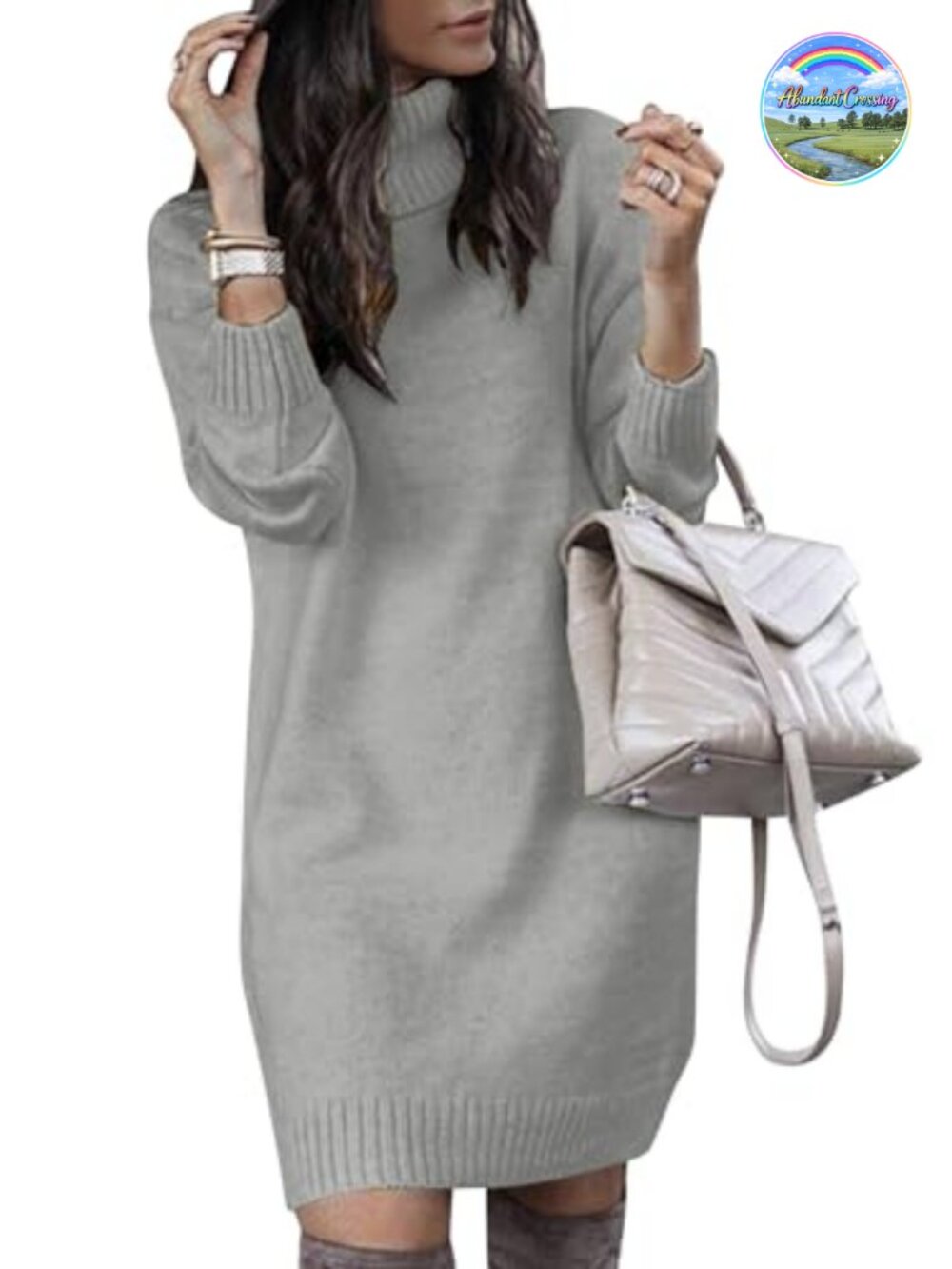 Turtleneck Sweater Dress Oversized Long Sleeve Knit Pullover Mini Dress
